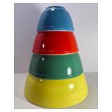 This complete, gorgeous Vintage Pyrex Primary Colors Mixing Bowl Set is up for online auction.