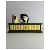 Cast Iron Mechanical Coin Bank Panda Bear Bamboo Motif