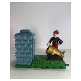 Vintage Cast Iron Artillery Bank Mechanical Coin Bank - Soldier & Cannon
