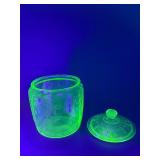 Vintage 1930s Anchor Hocking Green Uranium "Cameo Ballerina" Depression Glass Cookie Jar w/ Lid