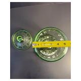 Vintage 1930s Anchor Hocking Green Uranium "Cameo Ballerina" Depression Glass Cookie Jar w/ Lid