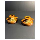 Vintage Roseville Pottery Freesia Pattern Candlesticks | Shape #1160-2 | Brown & Green