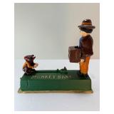 Vintage Cast Iron Mechanical "Monkey Bank" Coin Bank