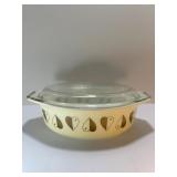 EXTREMELY RARE VINTAGE 1958 Pyrex "Golden Hearts" 2.5 Qt Cinderella Casserole Dish With Lid 045