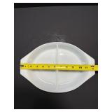 RARE Vtg 1958 Pyrex 1.5 Qt Opal Glass Oval Divided Casserole Dish #0503 "Barbed Wire" Promo w/ Lid