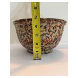 Antique RED WING Spongeware Paneled Mixing Bowl Blue & Rust Stoneware Farmhouse Decor