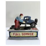 Vintage Cast Iron "Full Service" Mechanic & Car Mechanical Bank Collectible