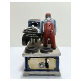 Vintage Cast Iron "Full Service" Mechanic & Car Mechanical Bank Collectible
