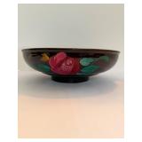 VINTAGE RED WING POTTERY HAND-PAINTED FLORAL BROWN GLAZE MIXING BOWL INCised Mark