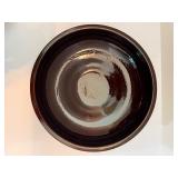 VINTAGE RED WING POTTERY HAND-PAINTED FLORAL BROWN GLAZE MIXING BOWL INCised Mark