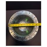 VINTAGE URANIUM VASELINE GLASS 3-FOOTED BOWL Glows UV Light GREEN DEPRESSION ERA