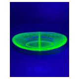 Vibrant Depression Era Uranium Glass | Covered Butter Dish & Divided Relish Set | Glows Green Under Blacklight
