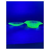 VINTAGE JEANNETTE GLASS "ADAM" GREEN DEPRESSION URANIUM DIVIDED RELISH DISH & SAUCER