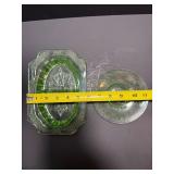 VINTAGE JEANNETTE GLASS "ADAM" GREEN DEPRESSION URANIUM DIVIDED RELISH DISH & SAUCER