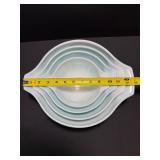 RARE & HIGHLY COLLECTIBLE VINTAGE PYREX: Complete set of four Turquoise "Amish Butterprint" Cinderella Mixing Bowl Set (1957-1968)