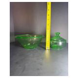 StyleVintage Uranium (Vaseline) Green Depression Glass Mixing Bowl & Lidded Dish Set - Glows Bright Under Black Light