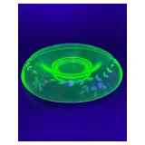 VINTAGE Depression Era Uranium Vaseline Glass Etched Console Bowl.