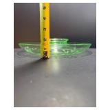 VINTAGE Depression Era Uranium Vaseline Glass Etched Console Bowl.