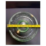 VINTAGE Depression Era Uranium Vaseline Glass Etched Console Bowl.