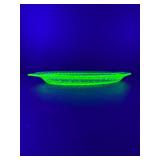 Vintage Uranium Green Depression Glass Swirl Pattern Platter & Bowl Set - Glows UV!