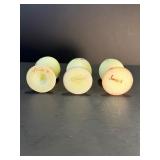 Set of 3 RARE Vtg FENTON Uranium Custard Satin Glass Hand-Painted Floral Eggs - Glows Bright Green! Artist Signed?