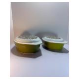 Vintage PYREX Verde Olive Green Oval Casserole Dishes Set w/ Lids | 1.5 Qt & 2.5 Qt | MCM Classic