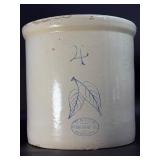 Antique Red Wing Union Stoneware Co. 4 Gallon Crock w/ Cobalt Blue Birch Leaf Design (c. 1896-1912)