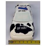Vintage 2000 Enesco Mary Moo Moos Got Milk? Race Car Cookie Jar #1 NASCAR Ceramic Cow Print