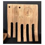 FR - Collection of Wooden Kitchenware Including 12-Inch Fruit Bowl, Mortar and Pestle, and Island Bamboo Salad Hands