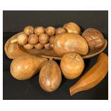 FR - Collection of Wooden Kitchenware Including 12-Inch Fruit Bowl, Mortar and Pestle, and Island Bamboo Salad Hands