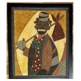 FR - Framed Vintage Crushed Stone Mosaic Art Clown Portrait