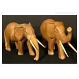 FR - Set of 4 Hand-Carved Vintage Wooden African Animal Figures Elephants and Lions