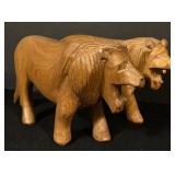 FR - Set of 4 Hand-Carved Vintage Wooden African Animal Figures Elephants and Lions
