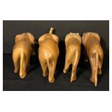 FR - Set of 4 Hand-Carved Vintage Wooden African Animal Figures Elephants and Lions