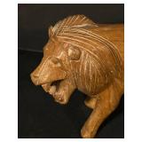 FR - Set of 4 Hand-Carved Vintage Wooden African Animal Figures Elephants and Lions