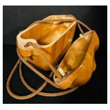 FR - Set of 2 Vintage Acacia Wood Fruit Shaped Decor and Wooden Purse