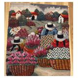 FR - Peruvian Handwoven Wool and Cotton Wall Tapestry with Floral and Village Scene