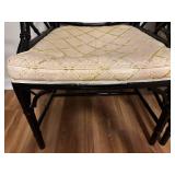 LL - Pair of Black Lacquer Faux Bamboo Chippendale Armchairs with Upholstered Cushions