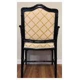 LL - Pair of Black Lacquer Faux Bamboo Chippendale Armchairs with Upholstered Cushions