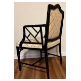 LL - Pair of Black Lacquer Faux Bamboo Chippendale Armchairs with Upholstered Cushions
