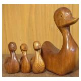 LL - HSB Hand Carved Wooden Duck and 3 Ducklings Set, 5 1/4 Inches Tall