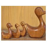 LL - HSB Hand Carved Wooden Duck and 3 Ducklings Set, 5 1/4 Inches Tall