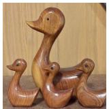 LL - HSB Hand Carved Wooden Duck and 3 Ducklings Set, 5 1/4 Inches Tall