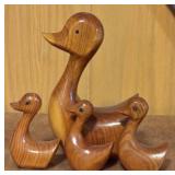 LL - HSB Hand Carved Wooden Duck and 3 Ducklings Set, 5 1/4 Inches Tall