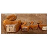 LL - HSB Hand Carved Wooden Duck and 3 Ducklings Set, 5 1/4 Inches Tall
