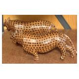 LL - Pair of Hand Carved Wooden Leopard Figurines