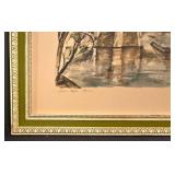 LL-FR - Vintage Hand-Colored Aquatint Print Eiffel Tower Paris Signed Gabrielle Ardant