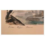 LL-FR - Vintage Hand-Colored Aquatint Print Eiffel Tower Paris Signed Gabrielle Ardant