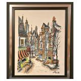 LL-FR - Framed Mid Century Parisian Street Scene Painting