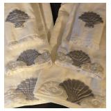 LL-FR - Bathroom Towel Set with Shell Design, Wicker Storage Basket, and Shelving Racks